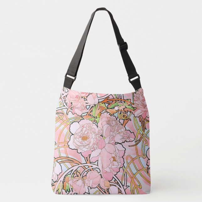 Ajustable La pivoine de Nouveau Mucha d'art fleurit le sac (Devant)