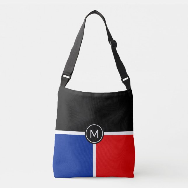 Ajustable Monogramme sur sac bandoulière noir, bleu, rouge (Devant)