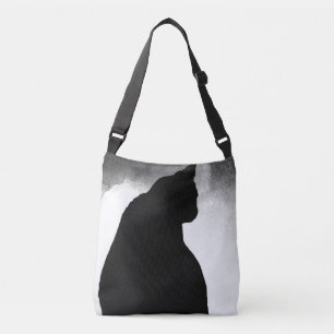 Ajustable Noir Chat Silhouette Croix Sac Corps Moyen