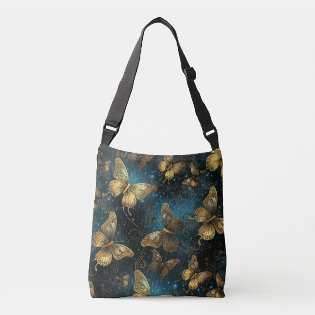 Ajustable Papillons d'or Sac fourre-tout du corps (Devant)