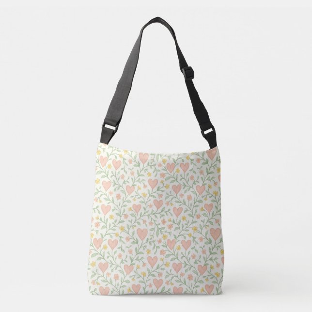 Ajustable Pastel Heart & Floral Sac Crossbody (Devant)