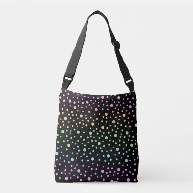 Ajustable Pois arc-en-ciel sur sac croisé noir (Devant)