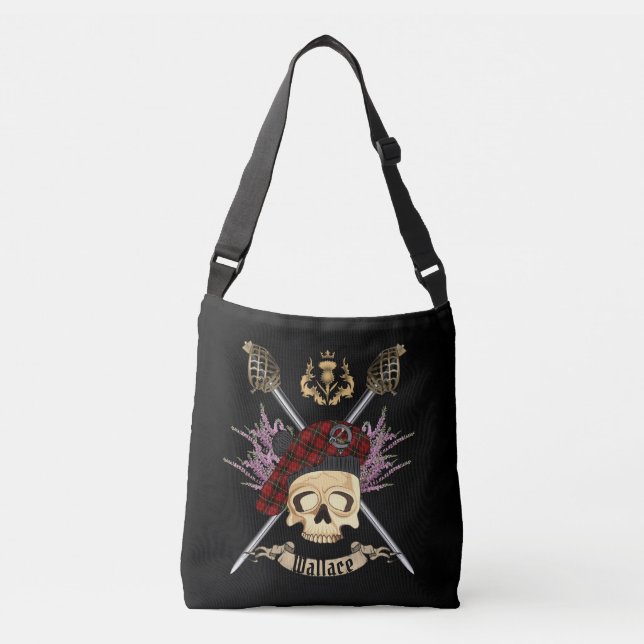 Ajustable Portefeuille Skull & Epées Croisées Drawstring Sac (Devant)