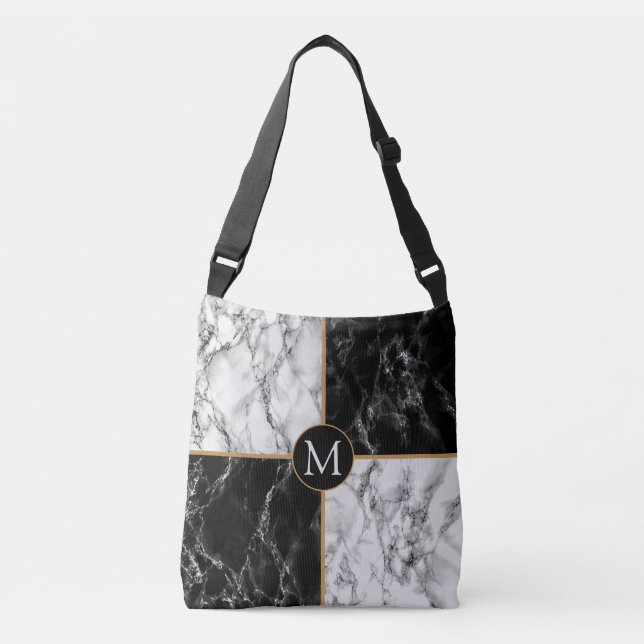 Ajustable Sac à bandoulière à monogramme avec marbre noir et (Devant)