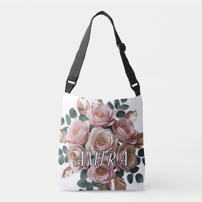 Ajustable Sac à bandoulière à monogramme floral or rose pers (Devant)