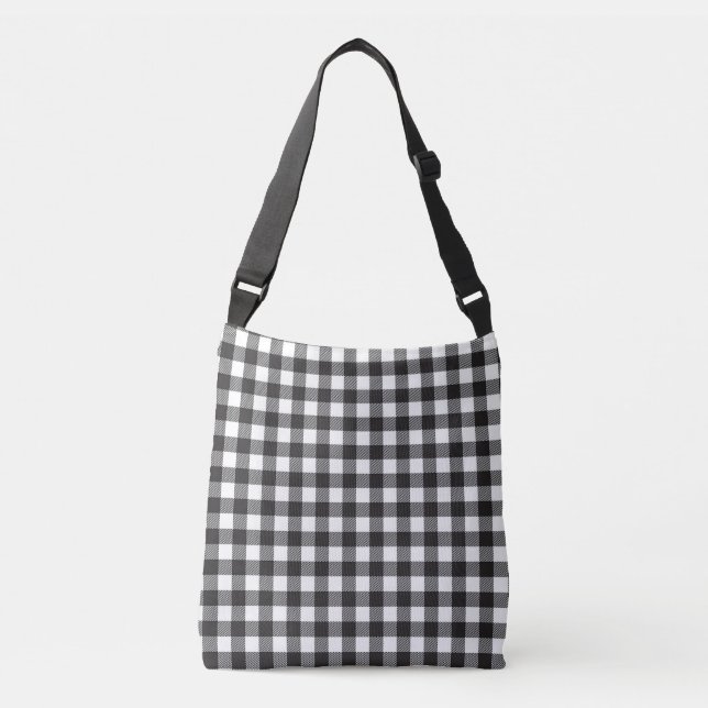 Ajustable Sac à bandoulière carreaux buffle noir et blanc (Devant)