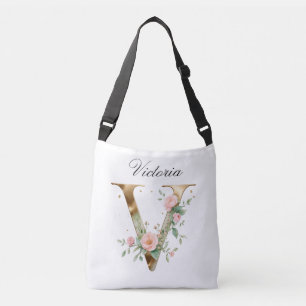 Ajustable Sac à bandoulière élégant à lettre florale en or