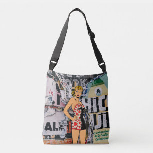 Ajustable Sac à bandoulière en mélange de médias Rétro Pin-U