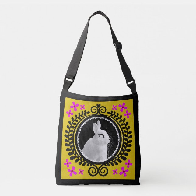 Ajustable Sac à bandoulière étrange lapin blanc / fourre-tou (Devant)