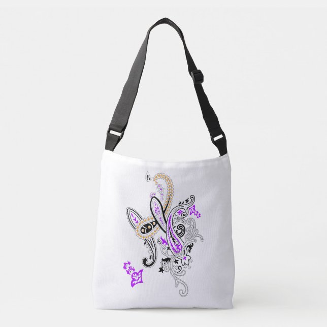 Ajustable Sac à bandoulière fleuri botanique violet (Devant)
