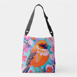 Ajustable Sac à bandoulière floral oiseau coloré - S