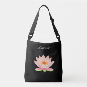 Ajustable Sac à bandoulière Namaste noir avec fleur de lotus