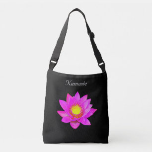Ajustable Sac à bandoulière Namaste noir avec fleur de lotus