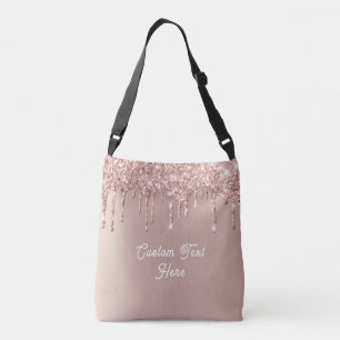 Ajustable Sac à bandoulière pailleté or rose avec texte pers