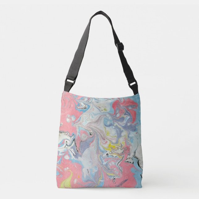 Ajustable Sac à bandoulière pastel abstrait marbré Ebru Art (Devant)