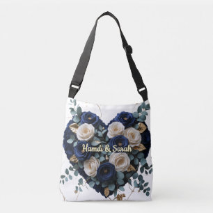 Ajustable Sac à bandoulière personnalisé Navy Gold Floral Mo