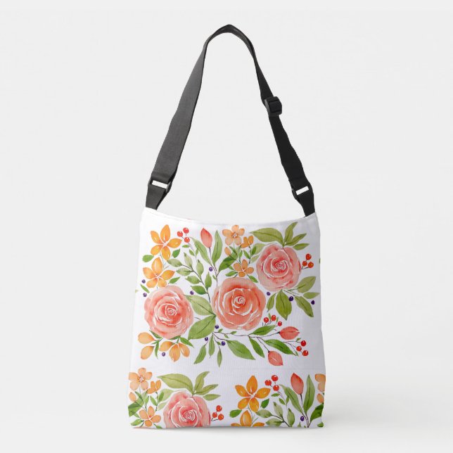 Ajustable Sac à bouquet de roses aquarelle (Devant)
