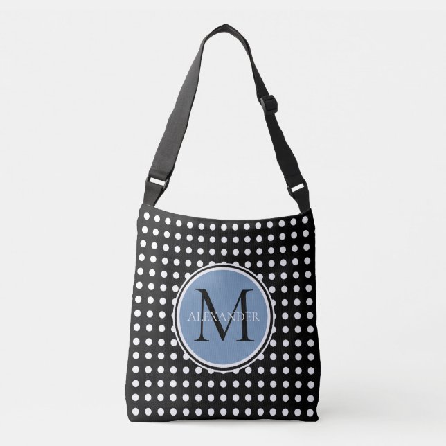 Ajustable Sac à couches de monogramme noir et blanc Polka Do (Devant)