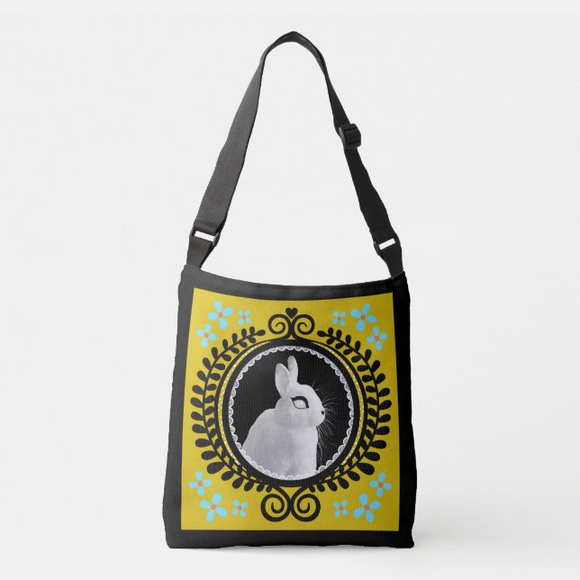 Ajustable Sac à main croisé étrange lapin blanc / Fourre-tou (Devant)