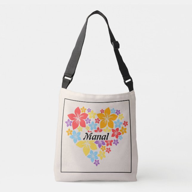 Ajustable Sac à main en forme de cœur avec fleurs printanièr (Devant)