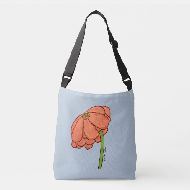 Ajustable Sac à main fleur orange sur fond bleu (Devant)