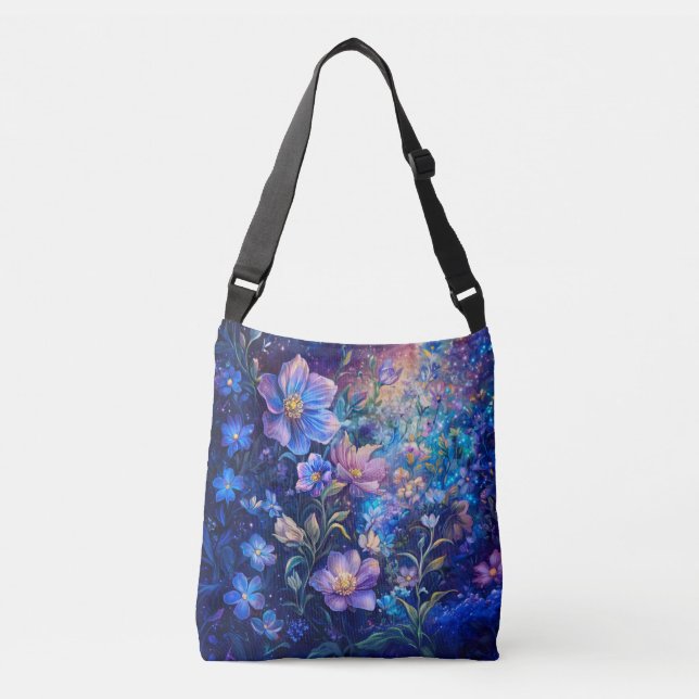 Ajustable Sac à main Fleurs de nuit bleues  (Devant)