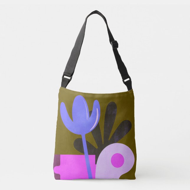 Ajustable Sac à main moderne en violet à motif floral abstra (Devant)