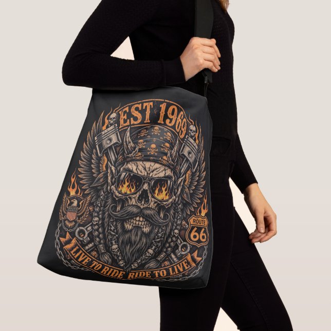 Ajustable Sac À Main Motard Crâne Barbu ToteEst 1969  (De près)