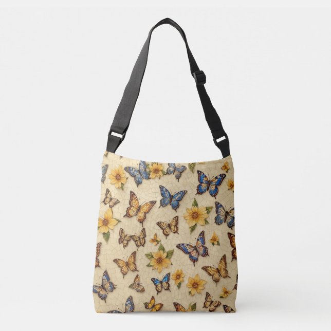Ajustable Sac à main vibrant jaune mosaïque – Floral (Devant)