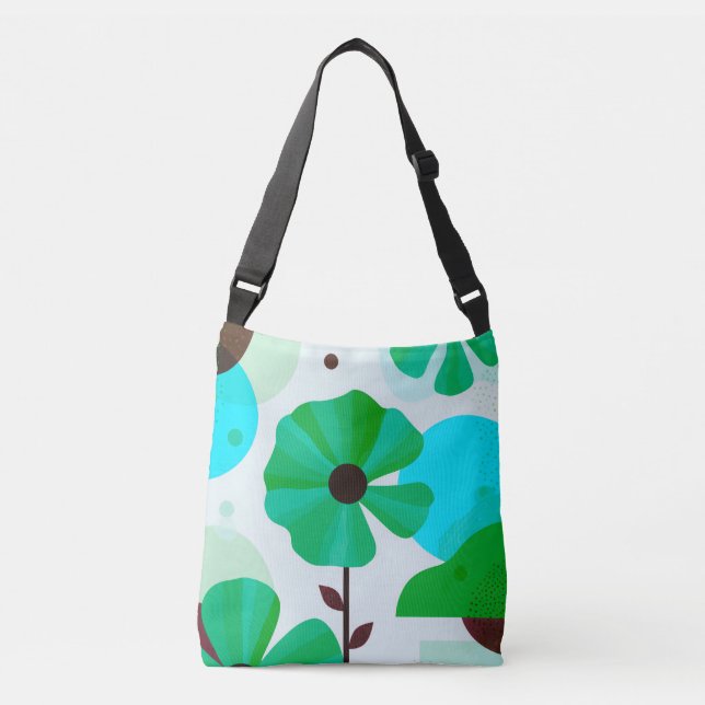 Ajustable Sac cabas moderne floral vert frais (Devant)