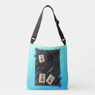 Ajustable Sac carrossable à thème bleu à fleurs mahjong