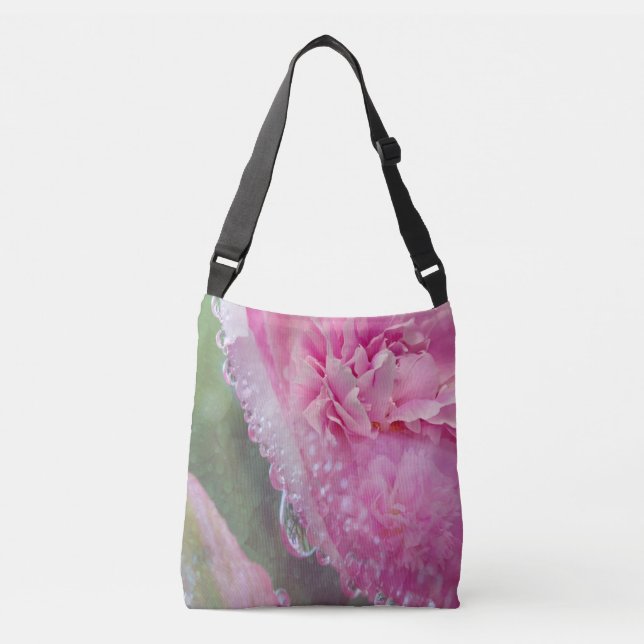 Ajustable Sac carrossable corail, herbe et fleurs rose pivoi (Devant)