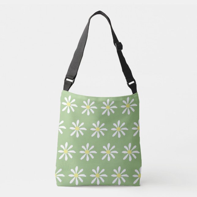 Ajustable Sac carrossable Dainty Daisy (Sage Green & White) (Devant)