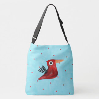Ajustable Sac carrossable d'art en tissu d'OISEAUX rouge et