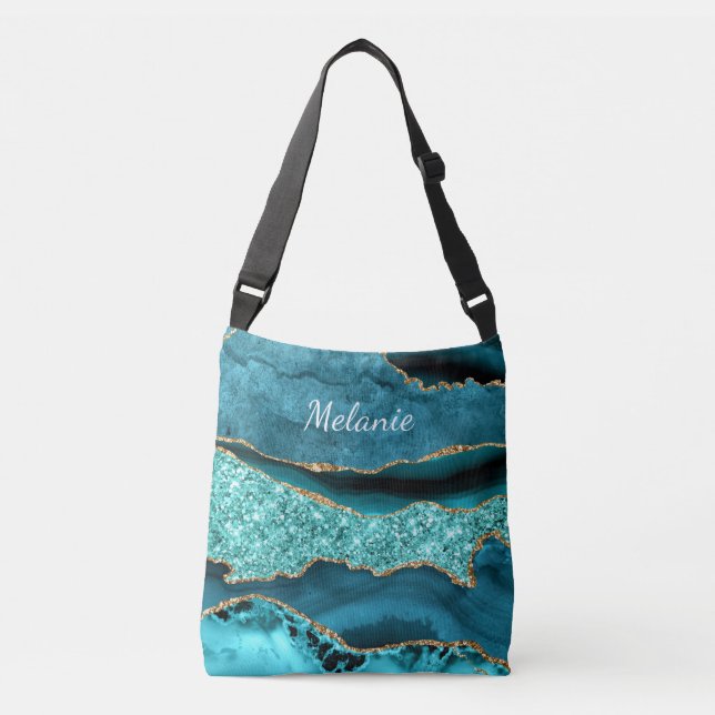 Ajustable Sac carrossable en marbre bleu turquoise (Devant)