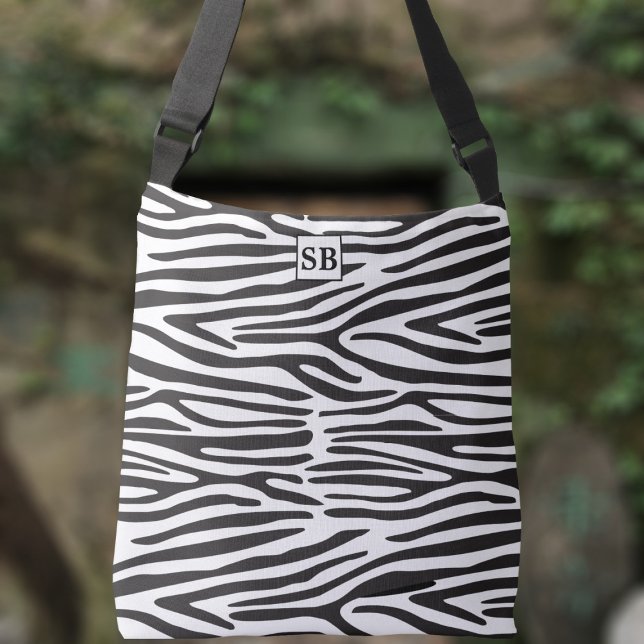 Ajustable Sac carrossable Zebra Print Black and White Stripe (🦓 Just add your initials 🦓)