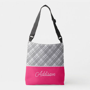 Ajustable Sac Crossbody Gris Gris Grand Plaid Et Rosé
