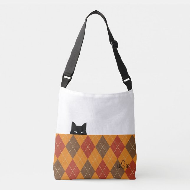 Ajustable Sac de carrosserie Brown Orange Jacquard de chat (Devant)