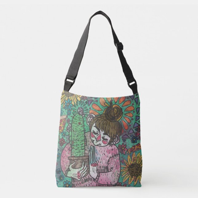 Ajustable Sac fourre-tout à fille de cactus en vert (Devant)