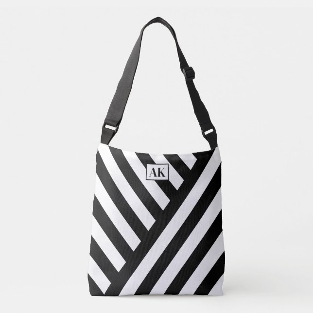 Ajustable Sac fourre-tout à monogramme rayé noir et blanc (Devant)