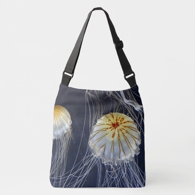 Ajustable sac fourre-tout blanc bleu à abrégé sur méduses (Devant)