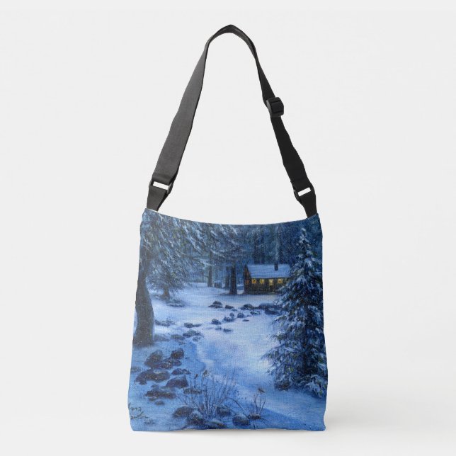 Ajustable sac fourre-tout "Cabine douillet dans la neige" (Devant)