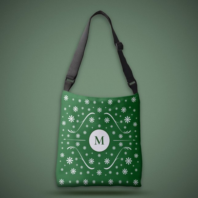 Ajustable Sac fourre-tout de monogramme Emerald Green Flower (Emerald Green Flower Power Monogram Tote Bag)