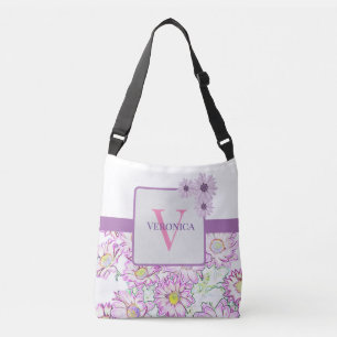 Ajustable Sac fourre-tout Floral Blanc Et Violet Monogramme