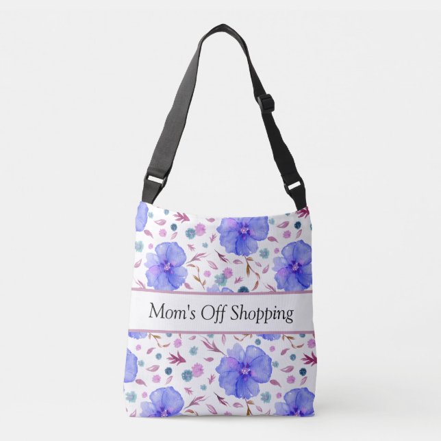 Ajustable Sac fourre-tout Floral Bleu | Sac de nom personnal (Devant)