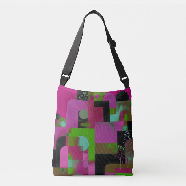 Ajustable Sac fourre-tout floral rose vert tendance / Esthét (Devant)