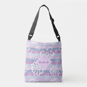Ajustable Sac fourre-tout Floral Violet Et Blanc Monogramme