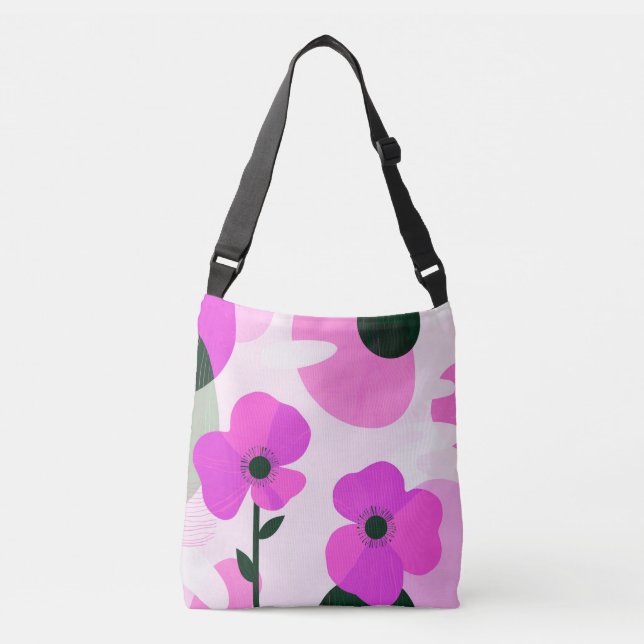 Ajustable Sac fourre-tout moderne à fleurs rose vif (Devant)