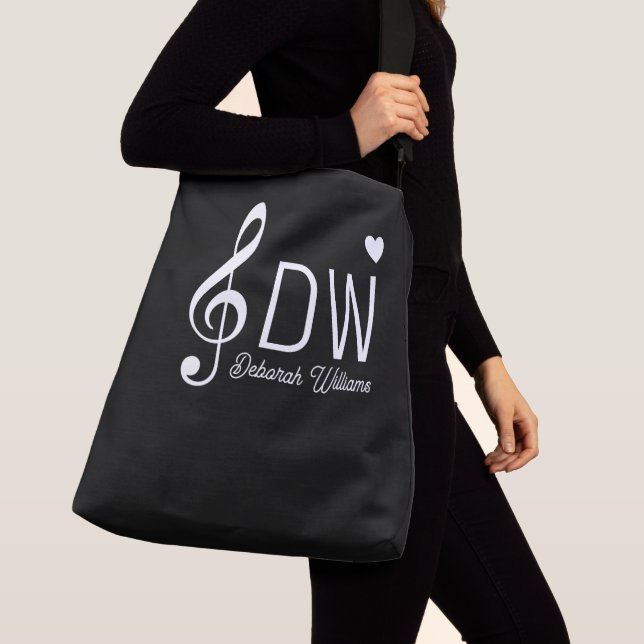 Ajustable SAC FOURRE-TOUT NOIR avec son nom et le Clef Trebl (De près)