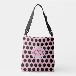 Ajustable Sac fourre-tout noir rose à monogramme de point d